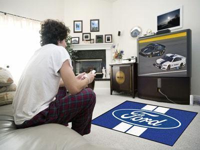 4x6 Rug FORD Sports  Ford Oval with Stripes 4'x6' Plush Rug Blue