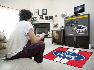 4x6 Rug FORD Sports  Ford Oval with Stripes 4'x6' Plush Rug Red