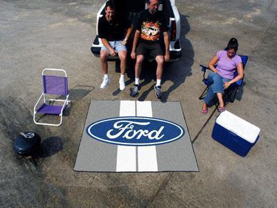 BBQ Grill Mat FORD Sports  Ford Oval with Stripes Tailgater Rug 5'x6' Gray
