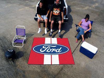 BBQ Mat FORD Sports  Ford Oval with Stripes Tailgater Rug 5'x6' Red
