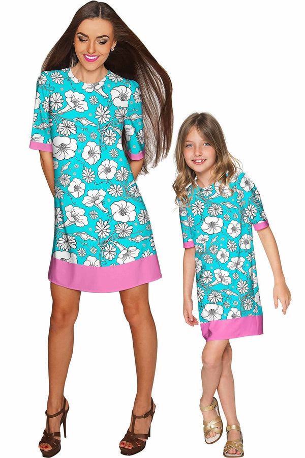 Forever Young Grace Shift Floral Mommy and Me Dresses-Forever Young-18M/2-Blue/White-JadeMoghul Inc.