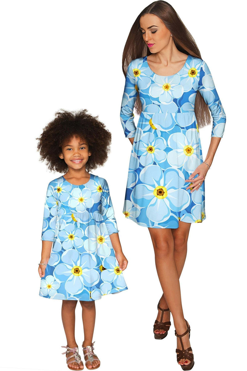 Forget-Me-Not Gloria Empire Waist Floral Mother and Daughter Dresses-Forget-Me-Not-18M/2-Blue-JadeMoghul Inc.