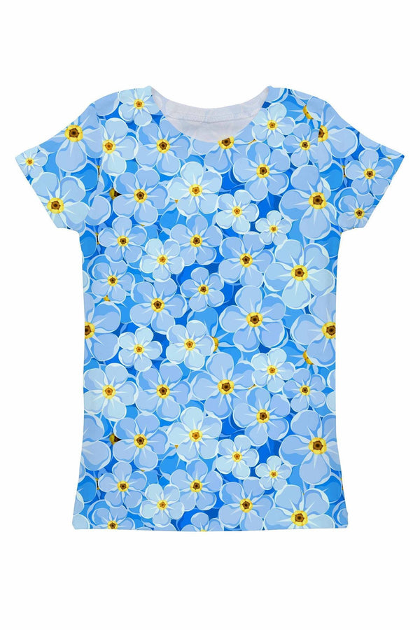 Forget-Me-Not Zoe Blue Floral Print T-Shirt - Women-Forget-Me-Not-XS-Blue-JadeMoghul Inc.