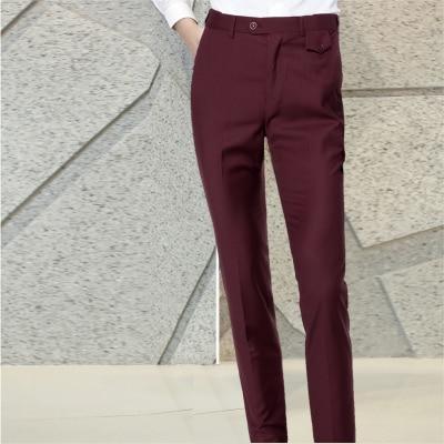 Formal Men Suit Pants - Slim Smart Casual Straight Dress Trousers-Dark red-S-JadeMoghul Inc.