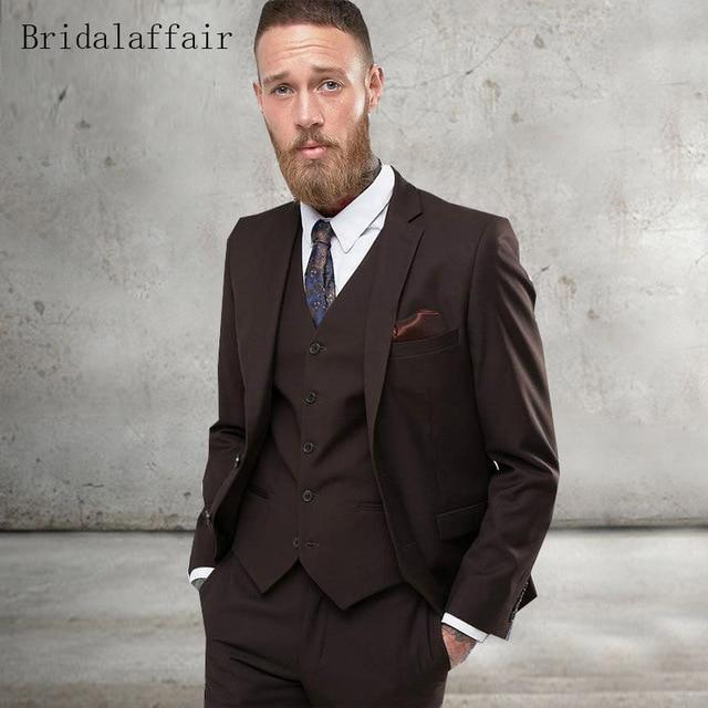 Formal Men Suit - Slim Fit Designer Suit with Vest - 3Pcs-Brown-XS-JadeMoghul Inc.