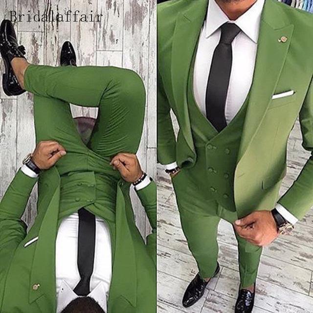 Formal Men Suit - Slim Fit Designer Suit with Vest - 3Pcs-light green-XS-JadeMoghul Inc.