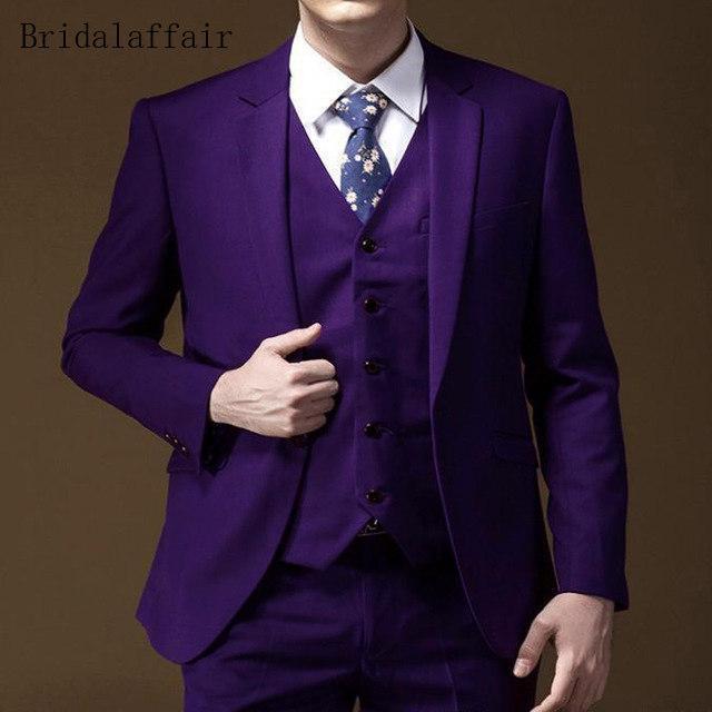 Formal Men Suit - Slim Fit Designer Suit with Vest - 3Pcs-Purple-XS-JadeMoghul Inc.