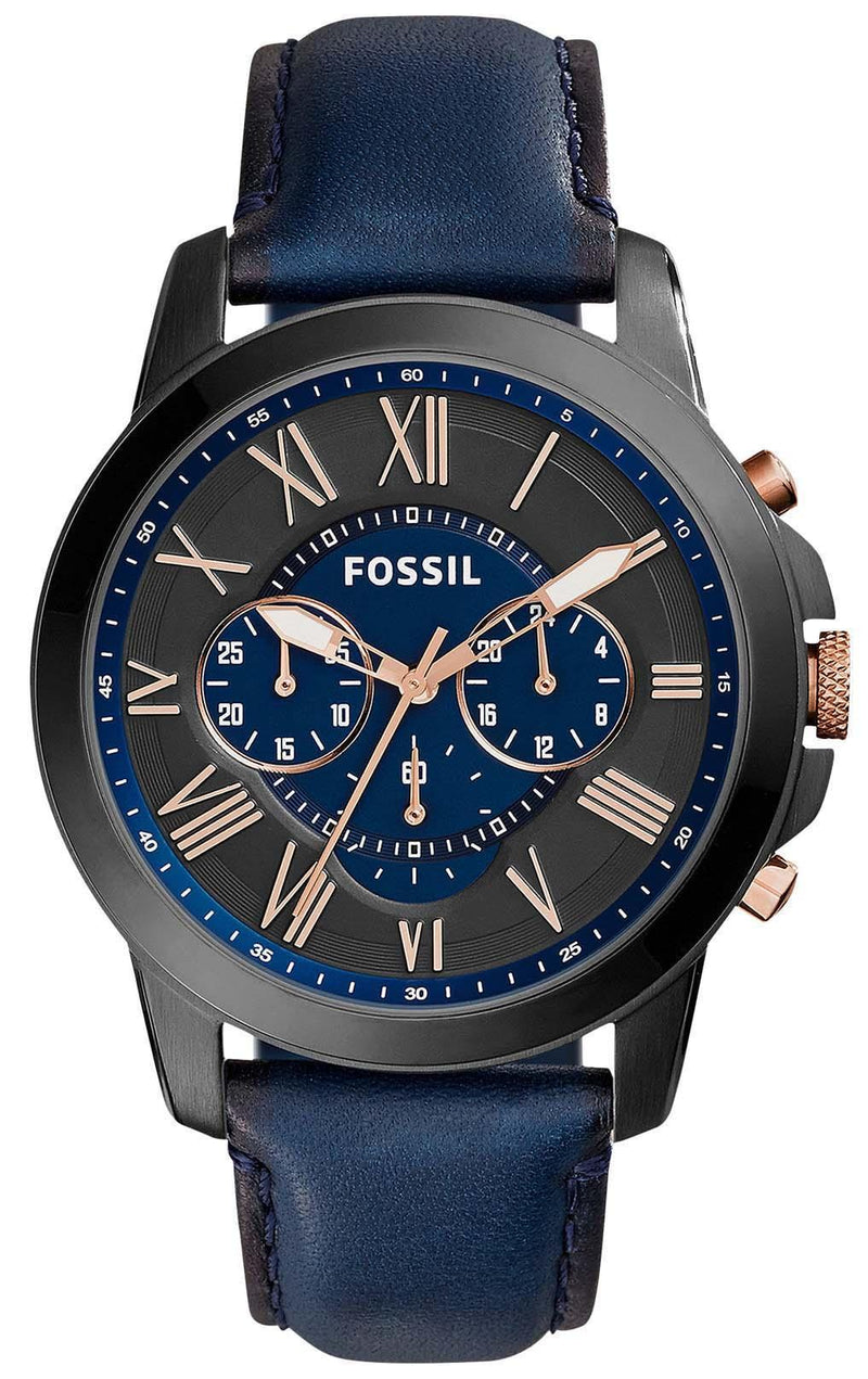 Fossil Grant Chronograph Black and Blue Dial Blue Leather FS5061 Men's Watch-Branded Watches-JadeMoghul Inc.
