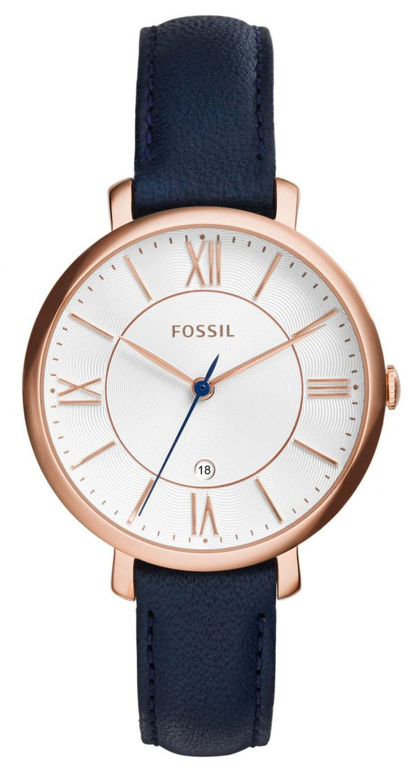 Fossil Jacqueline Silver Dial Navy Blue Leather ES3843 Women's Watch-Branded Watches-JadeMoghul Inc.