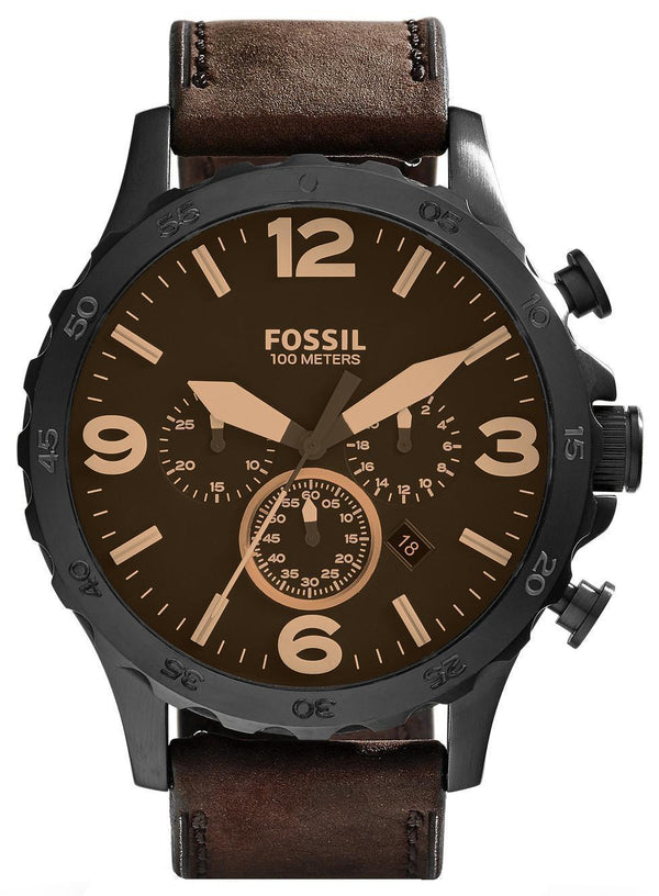 Fossil Nate Chronograph Brown Leather JR1487 Men's Watch-Branded Watches-JadeMoghul Inc.