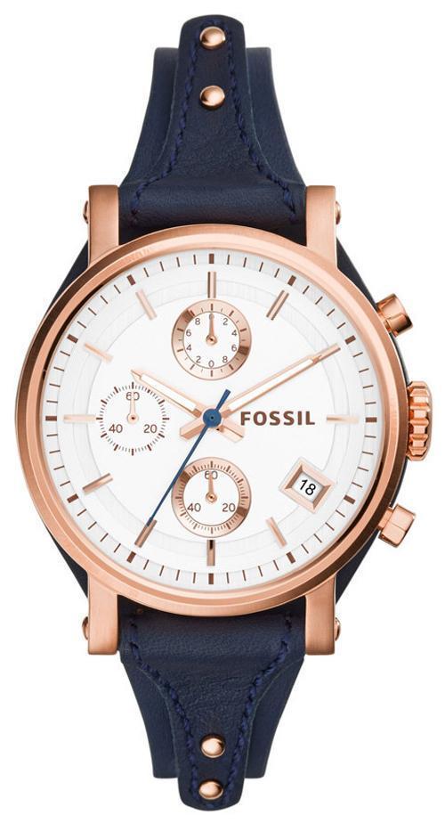 Fossil Original Boyfriend Quartz Chronograph Blue Leather Strap ES3838 Women's Watch-Branded Watches-JadeMoghul Inc.