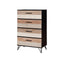 Four Drawer Solid Wood Chest with Triple-Bar Metal Legs, Multicolor-Cabinet and Storage chests-Multicolor-Solid Wood Wood Veneer Metal-JadeMoghul Inc.