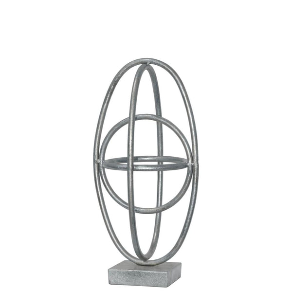 Four Interconnected Metal Orb On Square Base, Small, Silver-Home Accent-Silver-Metal-JadeMoghul Inc.