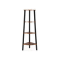 Four Tier Ladder Style Wooden Corner Shelf with Iron Framework, Brown and Black