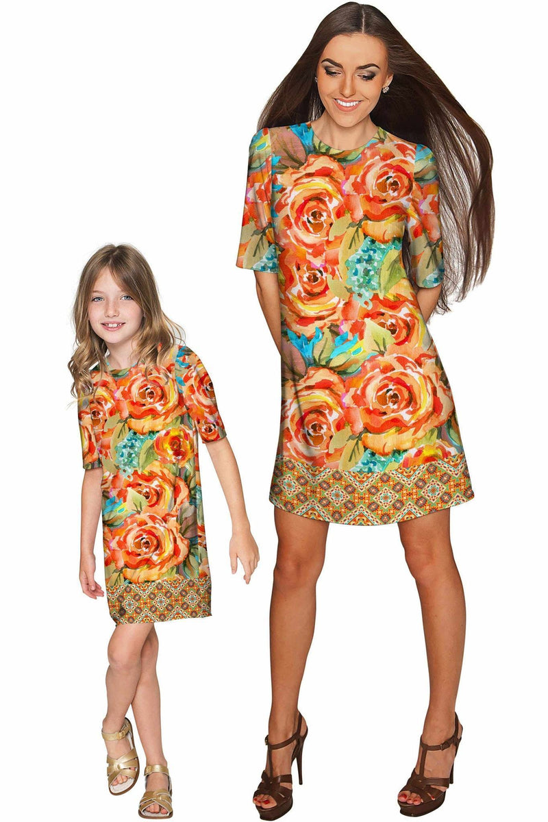 Fox Grace Yellow Flower Print Sleeved Shift Dress - Women-Fox-XS-Orange/Green-JadeMoghul Inc.