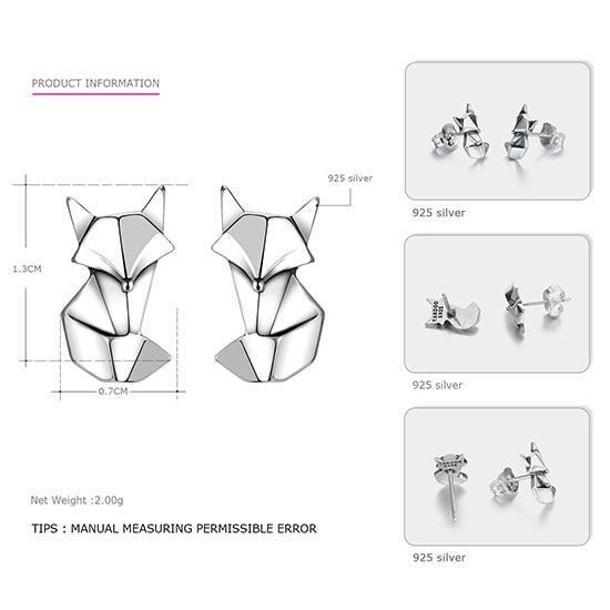 Fox Shape Genuine 925 Sterling Silver Stud Earrings--JadeMoghul Inc.