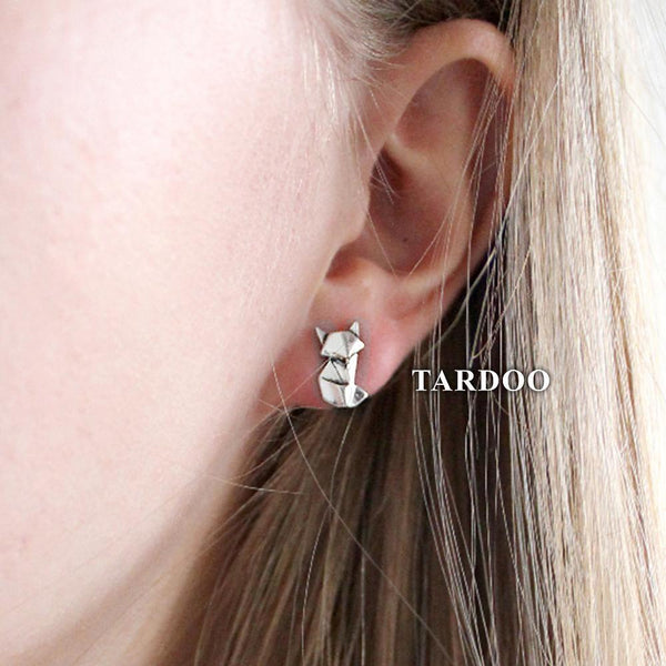 Fox Shape Genuine 925 Sterling Silver Stud Earrings--JadeMoghul Inc.