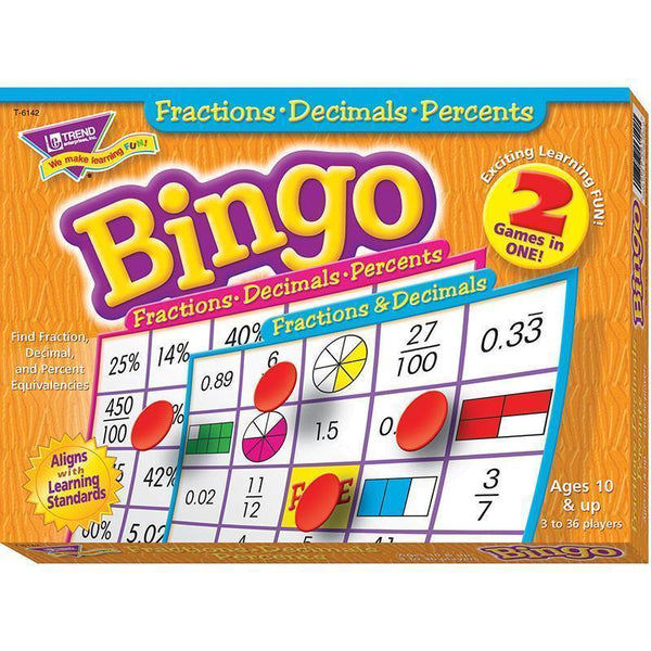 FRACTIONS DECIMALS & PERCENTS BINGO-Learning Materials-JadeMoghul Inc.