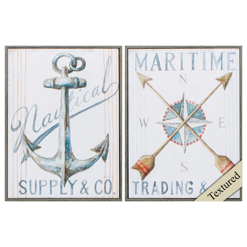 Frames Acrylic Picture Frames - 12" X 16" Woodtoned Frame Anchor Compass (Set of 2) HomeRoots