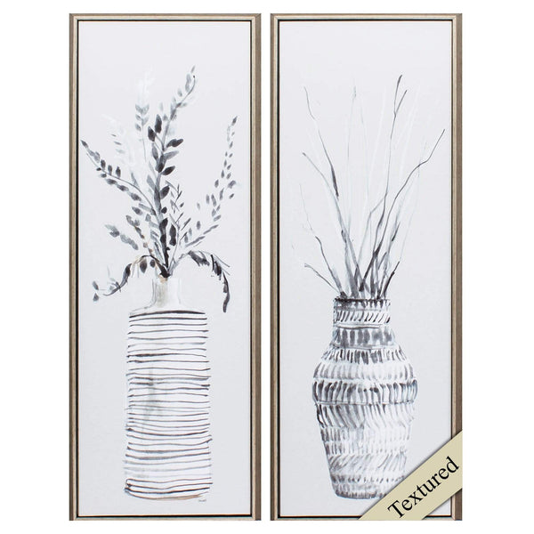 Frames Best - 11" X 31" Champagne Color Frame Textured Vase Panel (Set of 2) HomeRoots