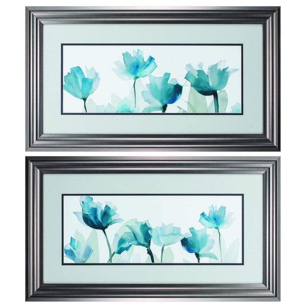 Frames Big Picture Frames - 27" X 15" Gunmetal Gray Frame Whisper Garden (Set of 2) HomeRoots