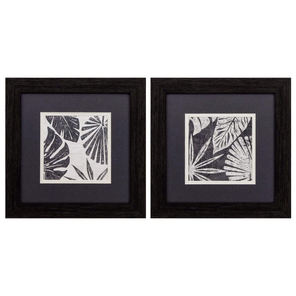 Frames Black Picture Frames - 12" X 12" Distressed Black Frame Tribal Palms (Set of 2) HomeRoots