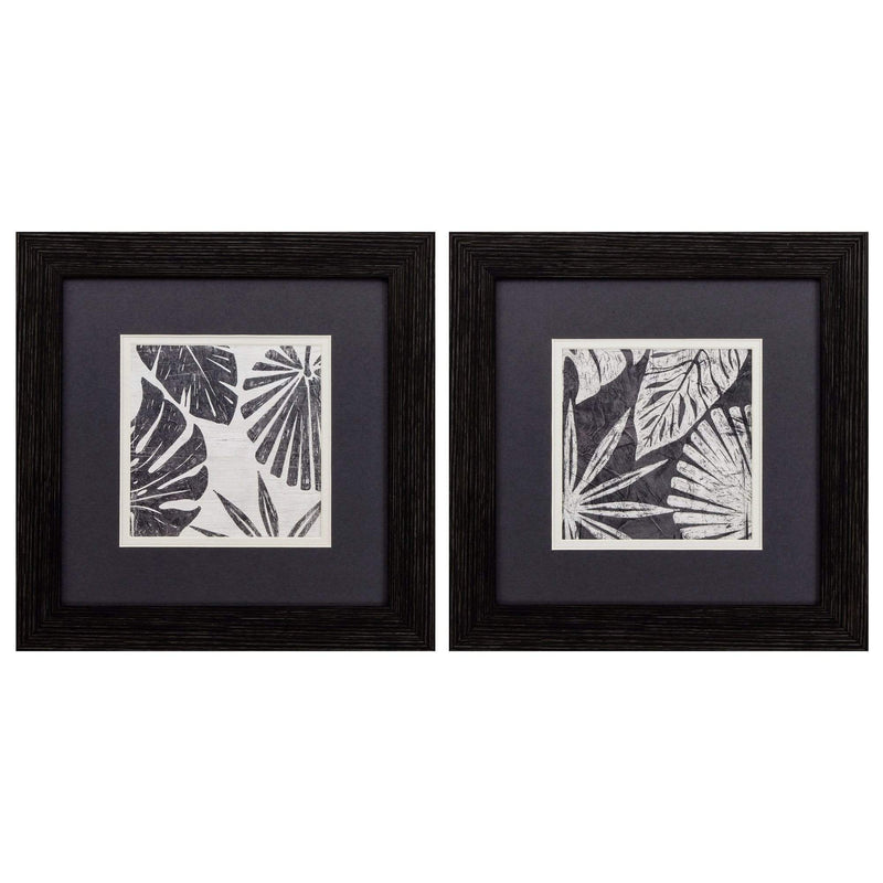 Frames Black Picture Frames - 12" X 12" Distressed Black Frame Tribal Palms (Set of 2) HomeRoots