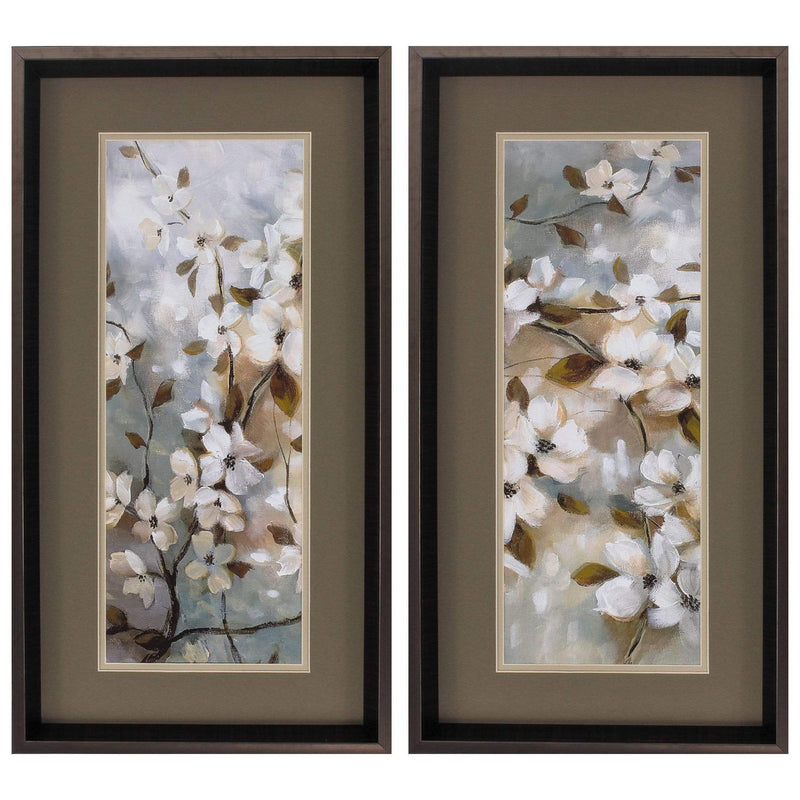 Frames Cheap Picture Frames - 14" X 26" Brushed Silver Frame Blossoms Of Spring (Set of 2) HomeRoots