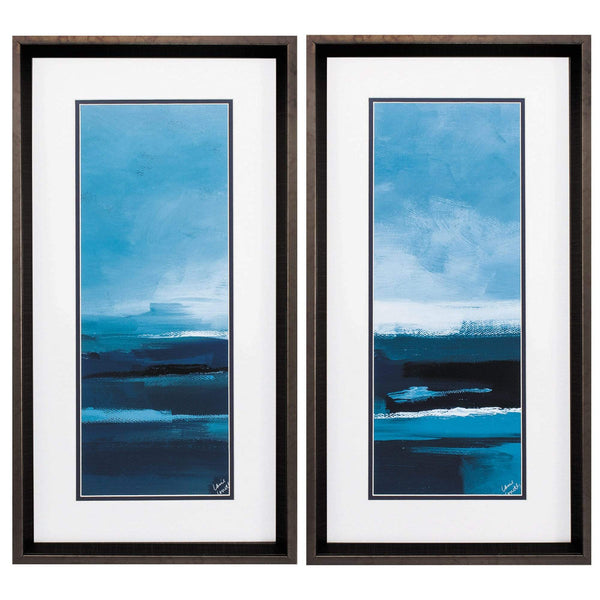 Frames Cheap Picture Frames - 14" X 26" Brushed Silver Frame Blue Tranquility (Set of 2) HomeRoots