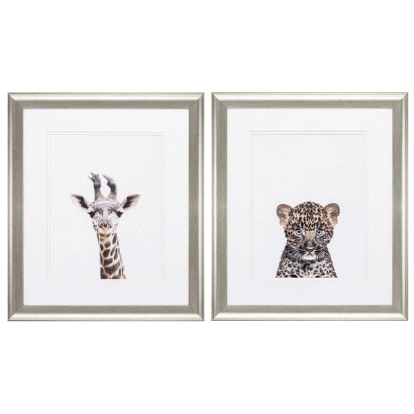 Frames Cheap Picture Frames - 19" X 22" Brushed Silver Frame Giraffe Leopard (Set of 2) HomeRoots