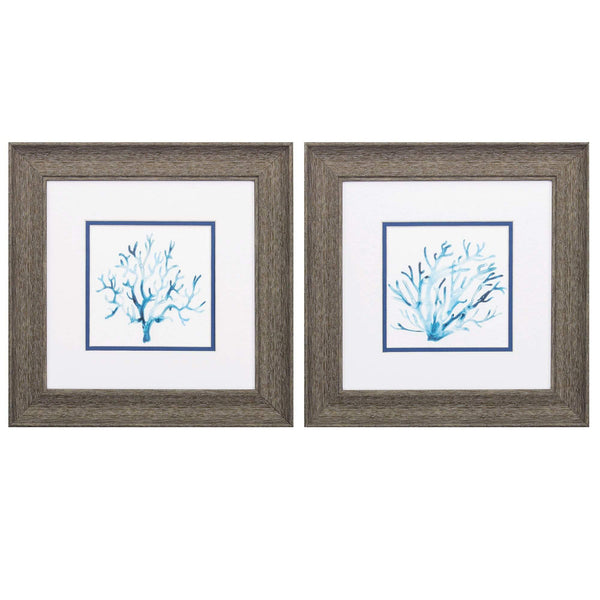 Frames Christmas Picture Frame - 13" X 13" Distressed Wood Toned Frame Azure Seafan (Set of 2) HomeRoots
