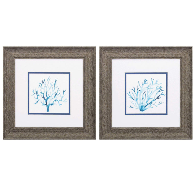 Frames Christmas Picture Frame - 13" X 13" Distressed Wood Toned Frame Azure Seafan (Set of 2) HomeRoots