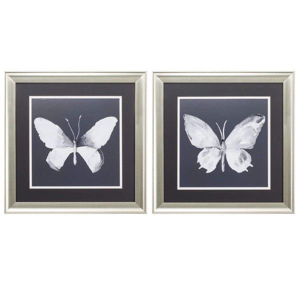 Frames Collage Picture Frames - 19" X 19" Brushed Silver Frame Charcoal Butterfly (Set of 2) HomeRoots