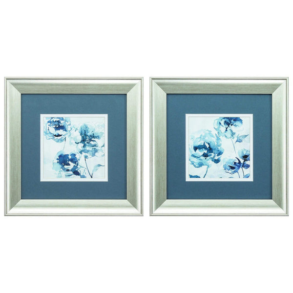 Frames Digital Picture Frame - 13" X 13" Brushed Silver Frame Indigo Garden (Set of 2) HomeRoots