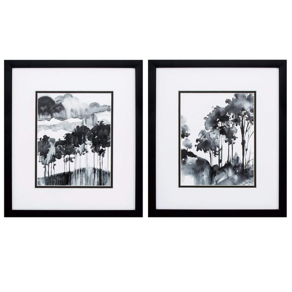 Frames Digital Picture Frame - 14" X 16" Silver Frame Ink Wash Trees (Set of 2) HomeRoots