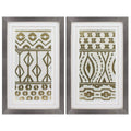 Frames Family Picture Frames - 20" X 32" Silver Frame Tribal Pattern Cream (Set of 2) HomeRoots