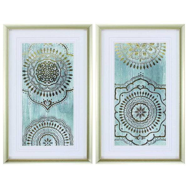Frames Modern Picture Frames - 20" X 32" Champagne Gold Color Frame Indigo Mandala (Set of 2) HomeRoots