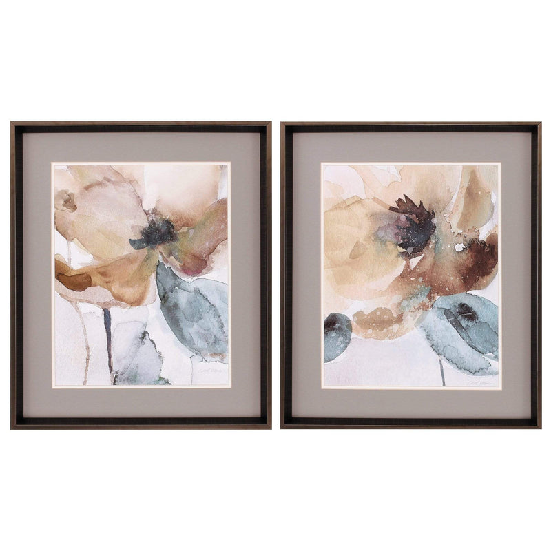 Frames Multi Picture Frames - 23" X 27" Brushed Silver Frame Watercolor Poppy (Set of 2) HomeRoots