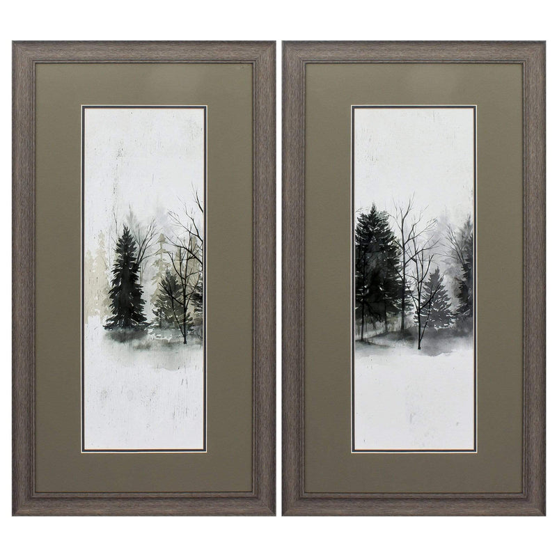 Frames Painting Picture Frames - 19" X 35" Distressed Wood Toned Frame Textured Treeline I (Set of 2) HomeRoots