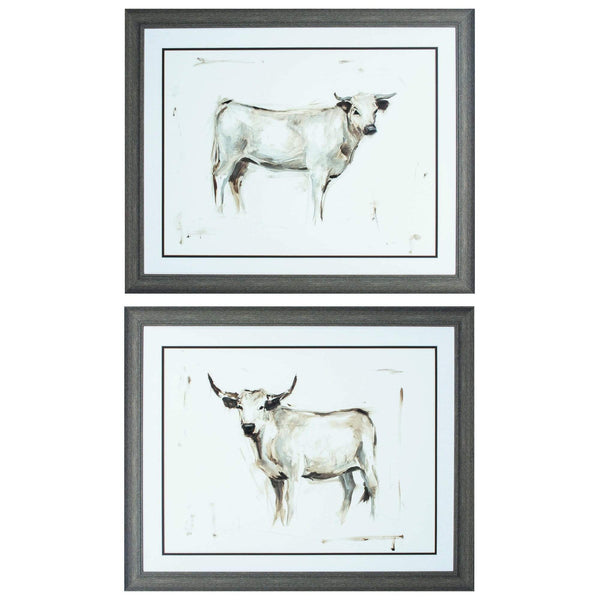 Frames Painting Picture Frames - 31" X 25" Distressed Wood Toned Frame White Cattle (Set of 2) HomeRoots