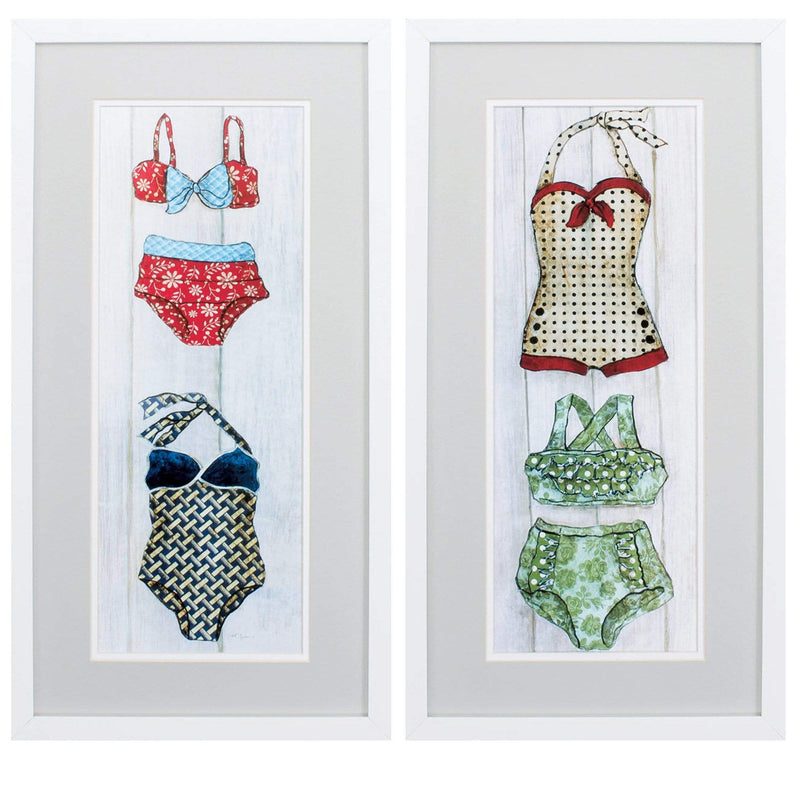Frames Picture Frame Shop - 13" X 25" Matte White Frame Vintage Bathing Suit (Set of 2) HomeRoots
