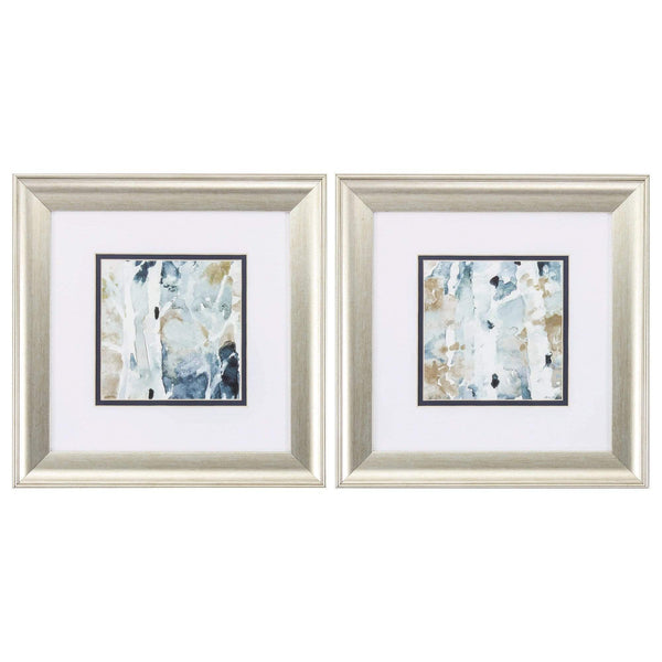 Frames Picture Frames - 13" X 13" Brushed Silver Frame Blue Watercolor (Set of 2) HomeRoots