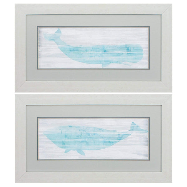 Frames Picture Frames Online - 27" X 15" White Frame Weathered Whale (Set of 2) HomeRoots