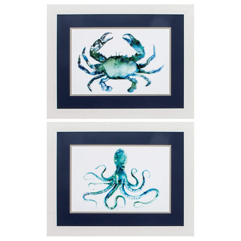 Frames Rustic Picture Frames - 27" X 21" White Frame Crab Octopus (Set of 2) HomeRoots