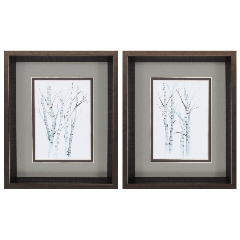 Frames Silver Picture Frames - 10" X 12" Brushed Silver Frame Aquarelle Birches (Set of 2) HomeRoots