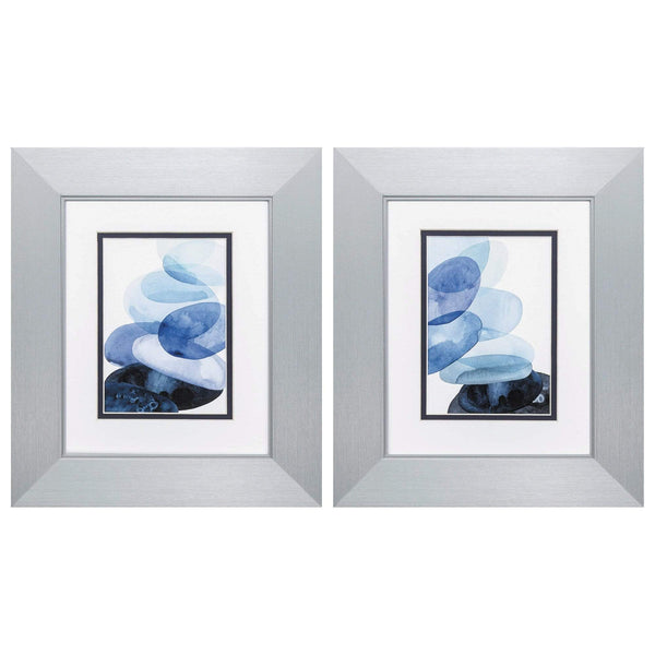Frames Silver Picture Frames - 12" X 14" Silver Frame River Worn Pebbles (Set of 2) HomeRoots