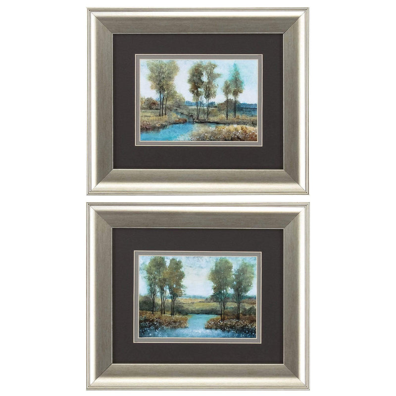 Frames Silver Picture Frames - 13" X 11" Brushed Silver Frame Stream Side (Set of 2) HomeRoots