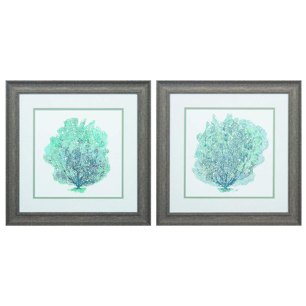 Frames Square Picture Frames - 19" X 19" Distressed Wood Toned Frame Teal Coral On White (Set of 2) HomeRoots