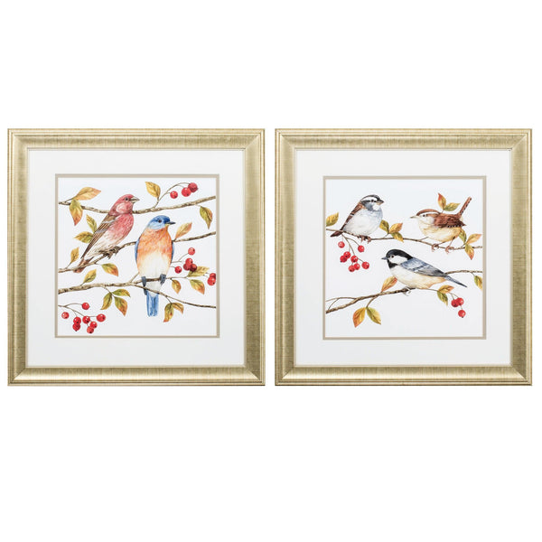 Frames Square Picture Frames - 19" X 19" Gold Frame Birds & Berries (Set of 2) HomeRoots