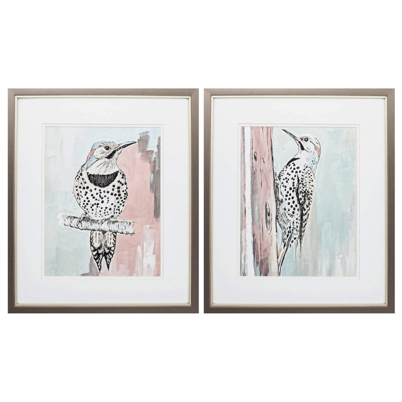 Frames Vintage Picture Frames - 17" X 20" Metallic Bronze Frame Beige Woodpecker (Set of 2) HomeRoots